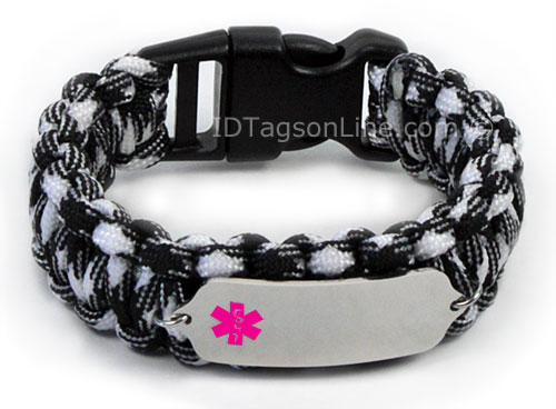 Zebra Paracord Medical ID Bracelet with Pink Medical Emblem. - Click Image to Close